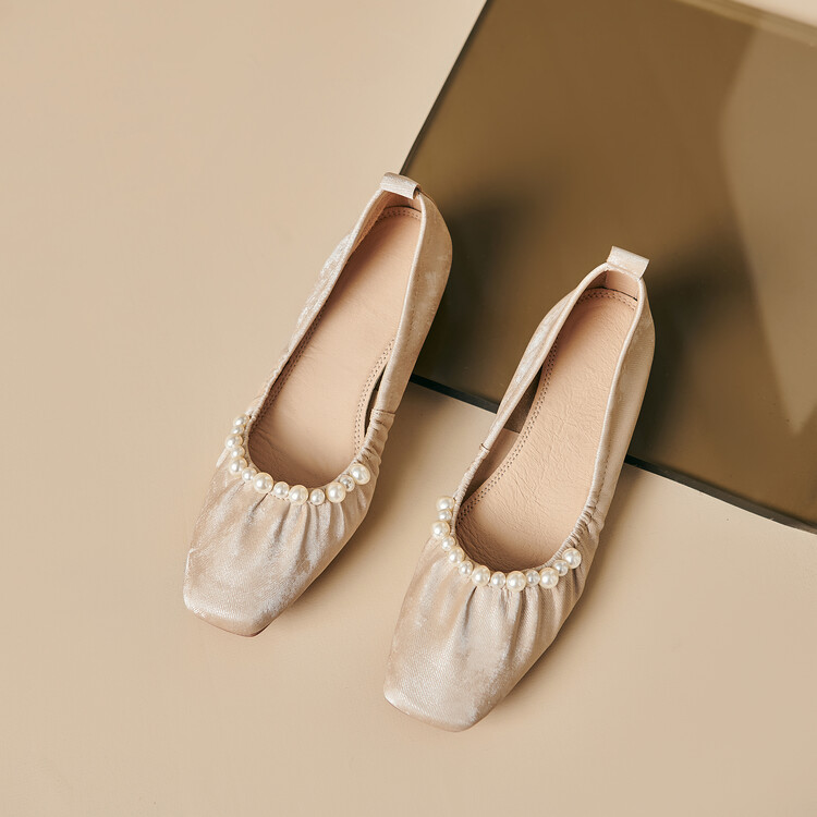 Genuine Leather French-Style Pearl Shallow Mouth Flat Shoes for Women - Italian Corso Venezia Pleated Grandma Shoes Genuine Leather French-Style Pearl Shallow Mouth Flat Shoes for Women - Italian Corso Venezia Pleated Grandma Shoes