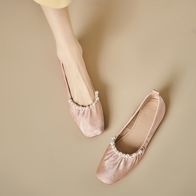 Genuine Leather French-Style Pearl Shallow Mouth Flat Shoes for Women - Italian Corso Venezia Pleated Grandma Shoes Genuine Leather French-Style Pearl Shallow Mouth Flat Shoes for Women - Italian Corso Venezia Pleated Grandma Shoes