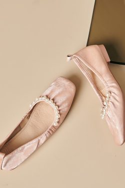 Genuine Leather French-Style Pearl Shallow Mouth Flat Shoes for Women - Italian Corso Venezia Pleated Grandma Shoes