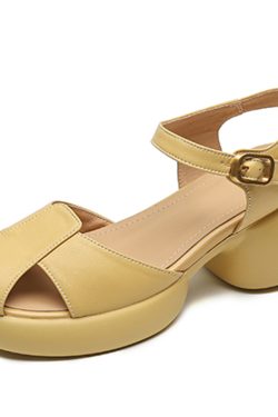 Genuine Leather Hollow Out Open-Toe Sandals for Women - Summer 2025 Height-Increasing Thick Sole One-Strap Design