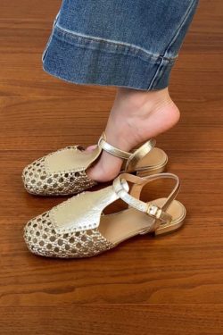 Genuine Leather Hollow Woven Low-Heeled Open-Toe Sandals for Women - Summer 2025 Chunky Heeled Roman Style, Breathable Comfort