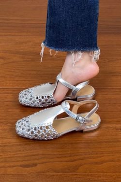 Genuine Leather Hollow Woven Low-Heeled Open-Toe Sandals for Women - Summer 2025 Chunky Heeled Roman Style, Breathable Comfort