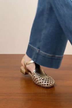 Genuine Leather Hollow Woven Low-Heeled Open-Toe Sandals for Women - Summer 2025 Chunky Heeled Roman Style, Breathable Comfort