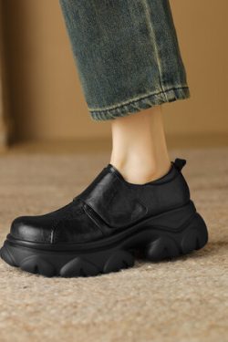 Genuine Leather Italian-Style Women's Shoes - Comfortable Thick Sole 6 cm Soft Sole - Trendy Fashion Footwear for Everyday Wear