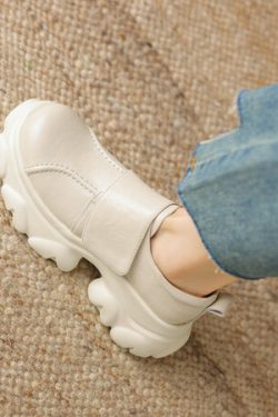 Genuine Leather Italian-Style Women's Shoes - Comfortable Thick Sole 6 cm Soft Sole - Trendy Fashion Footwear for Everyday Wear