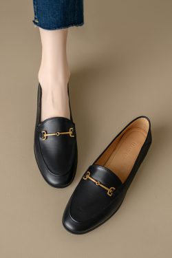 Genuine Leather Loafers for Women, Low-Heeled Flat Shoes, Soft-Soled Driving Shoes, Chic Italian Style Footwear