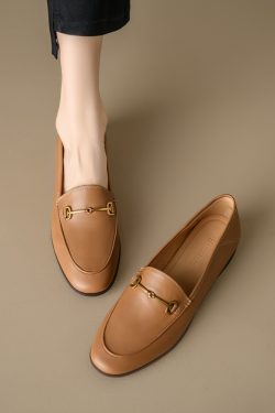 Genuine Leather Loafers for Women, Low-Heeled Flat Shoes, Soft-Soled Driving Shoes, Chic Italian Style Footwear