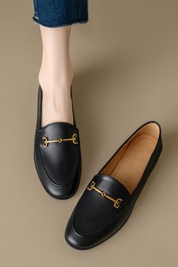 Genuine Leather Loafers for Women, Low-Heeled Flat Shoes, Soft-Soled Driving Shoes, Chic Italian Style Footwear