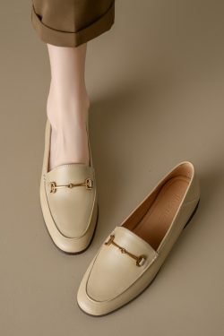 Genuine Leather Loafers for Women, Low-Heeled Flat Shoes, Soft-Soled Driving Shoes, Chic Italian Style Footwear