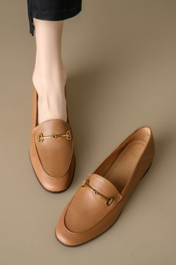 Genuine Leather Loafers for Women, Low-Heeled Flat Shoes, Soft-Soled Driving Shoes, Chic Italian Style Footwear