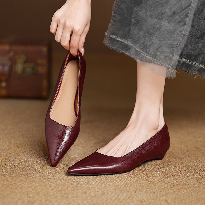 Genuine Leather Low-Heeled Pointed Toe Work Shoes for Women - Elegant Commuting Style, Italian Design, Perfect for Office and Daily Wear Genuine Leather Low-Heeled Pointed Toe Work Shoes for Women - Elegant Commuting Style, Italian Design, Perfect for Office and Daily Wear