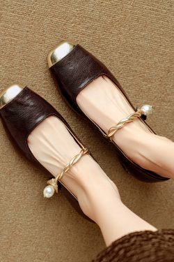 Genuine Leather Mary Jane Shoes for Women - French Low-Heeled Chunky Style, Perfect for Skirts, Italian Corso Venezia Inspired