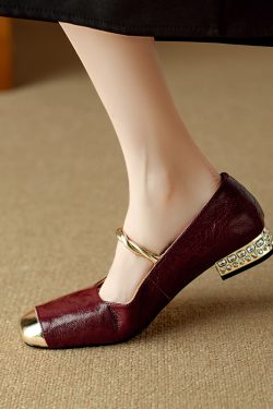 Genuine Leather Mary Jane Shoes for Women - French Low-Heeled Chunky Style, Perfect for Skirts, Italian Corso Venezia Inspired