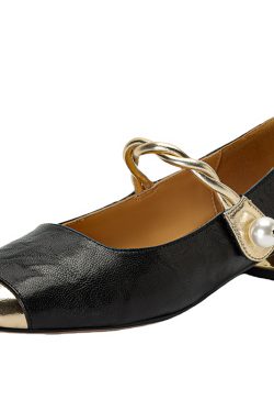 Genuine Leather Mary Jane Shoes for Women - French Low-Heeled Chunky Style, Perfect for Skirts, Italian Corso Venezia Inspired