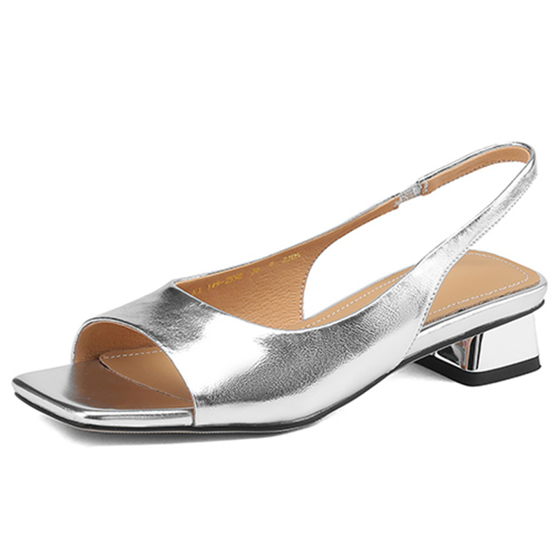 Genuine Leather Mid-Chunky Heel Square-Toe Open-Toe Sandals for Women - Summer 2025 Backless One-Strap Design Genuine Leather Mid-Chunky Heel Square-Toe Open-Toe Sandals for Women - Summer 2025 Backless One-Strap Design