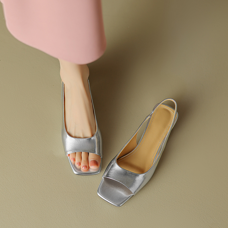 Genuine Leather Mid-Chunky Heel Square-Toe Open-Toe Sandals for Women - Summer 2025 Backless One-Strap Design Genuine Leather Mid-Chunky Heel Square-Toe Open-Toe Sandals for Women - Summer 2025 Backless One-Strap Design