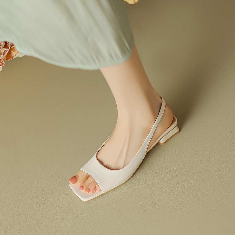 Genuine Leather Mid-Chunky Heel Square-Toe Open-Toe Sandals for Women - Summer 2025 Backless One-Strap Design Genuine Leather Mid-Chunky Heel Square-Toe Open-Toe Sandals for Women - Summer 2025 Backless One-Strap Design