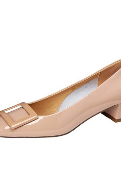 Genuine Leather Mid-Heel Square Toe Shoes for Women - Elegant Chunky Heel, Shallow Mouth Design, Classic Style