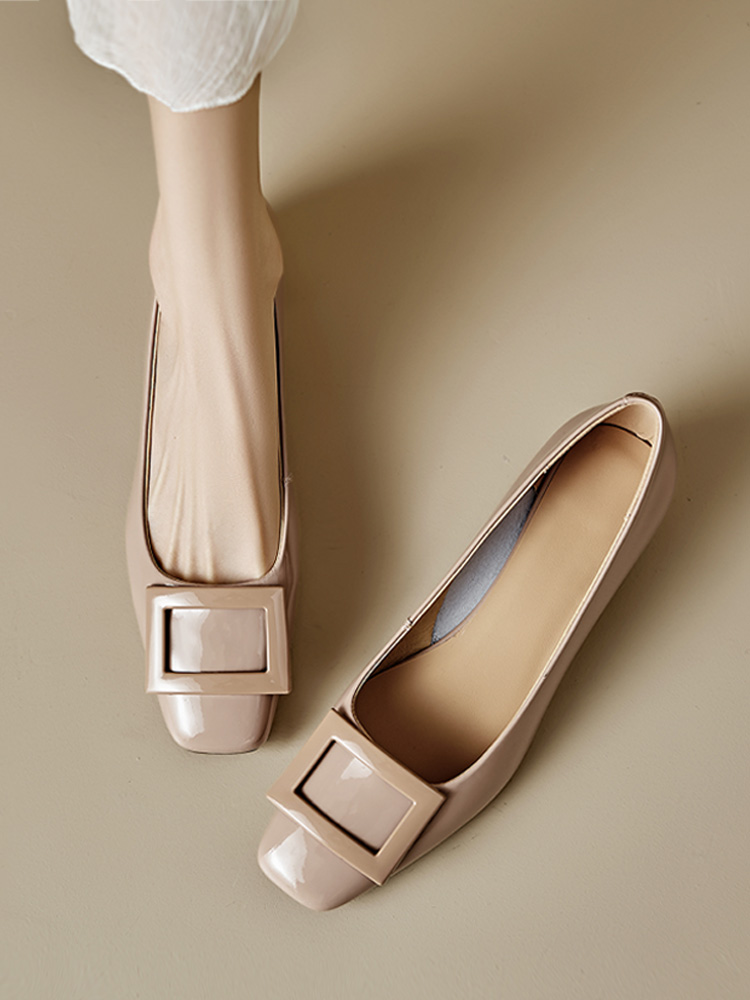 Genuine Leather Mid-Heel Square Toe Shoes for Women - Elegant Chunky Heel, Shallow Mouth Design, Classic Style Genuine Leather Mid-Heel Square Toe Shoes for Women - Elegant Chunky Heel, Shallow Mouth Design, Classic Style