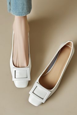 Genuine Leather Mid-Heel Square Toe Shoes for Women - Elegant Chunky Heel, Shallow Mouth Design, Classic Style