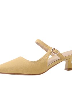 Genuine Leather One-Strap Open-Toe Half-Drag Sandals with Pointed Kitten Heels - Chic Summer Footwear for Stylish Outfits