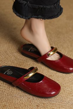 Genuine Leather Open-Toe Flat Slippers for Women - Soft Bottom Round Toe Sandals - Spring Summer 2025 Outdoor Fashion Footwear