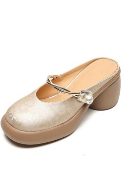 Genuine Leather Open-Toe Half Slippers for Women - Summer High-Heeled Sandals - Italian Style Outdoor Footwear