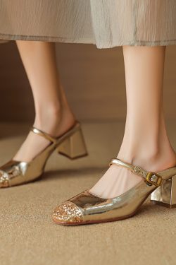 Genuine Leather Open-Toe Half Slippers for Women - Summer Mary Jane Sandals, Stylish Outdoor Footwear, Chic Italian Design