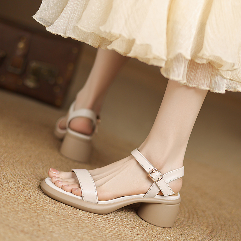 Genuine Leather Open-Toe Mid-Heel Sandals for Women - Simple Versatile Strappy Design, 2025 Fashion Must-Have Genuine Leather Open-Toe Mid-Heel Sandals for Women - Simple Versatile Strappy Design, 2025 Fashion Must-Have