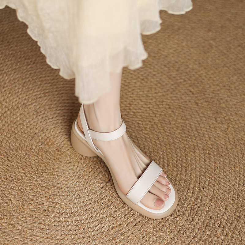 Genuine Leather Open-Toe Mid-Heel Sandals for Women - Simple Versatile Strappy Design, 2025 Fashion Must-Have Genuine Leather Open-Toe Mid-Heel Sandals for Women - Simple Versatile Strappy Design, 2025 Fashion Must-Have