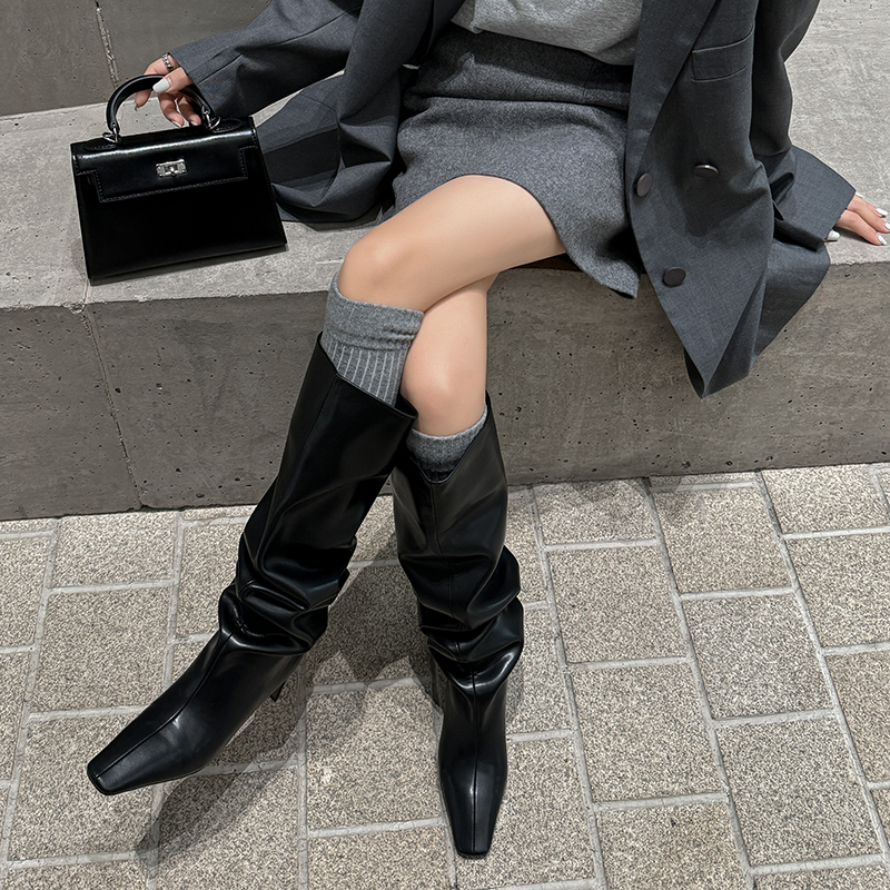 Genuine Leather Over-the-Knee Slouch Boots for Women, Slimming Design, European American Style, Chic Fashion Footwear Genuine Leather Over-the-Knee Slouch Boots for Women, Slimming Design, European American Style, Chic Fashion Footwear