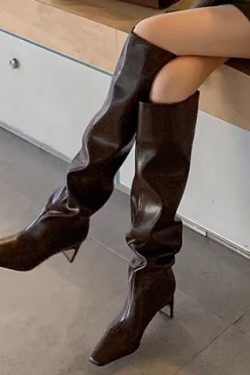 Genuine Leather Over-the-Knee Slouch Boots for Women, Slimming Design, European American Style, Chic Fashion Footwear