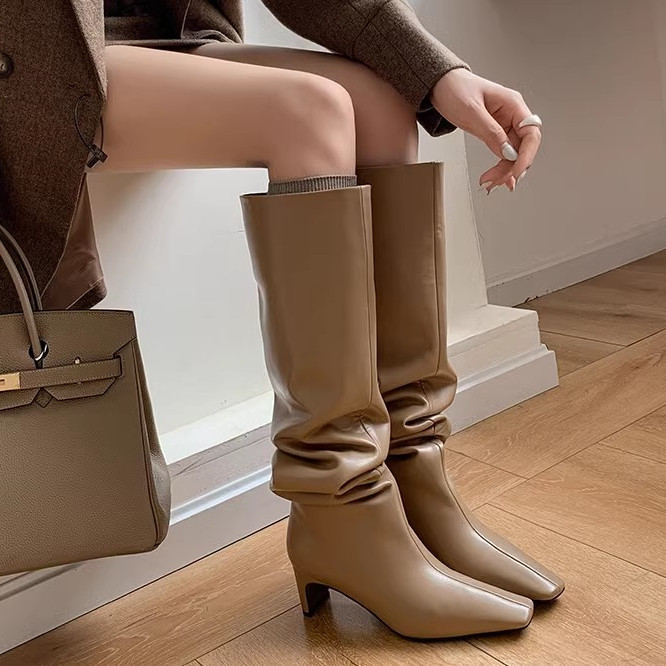 Genuine Leather Over-the-Knee Slouch Boots for Women, Slimming Design, European American Style, Chic Fashion Footwear Genuine Leather Over-the-Knee Slouch Boots for Women, Slimming Design, European American Style, Chic Fashion Footwear