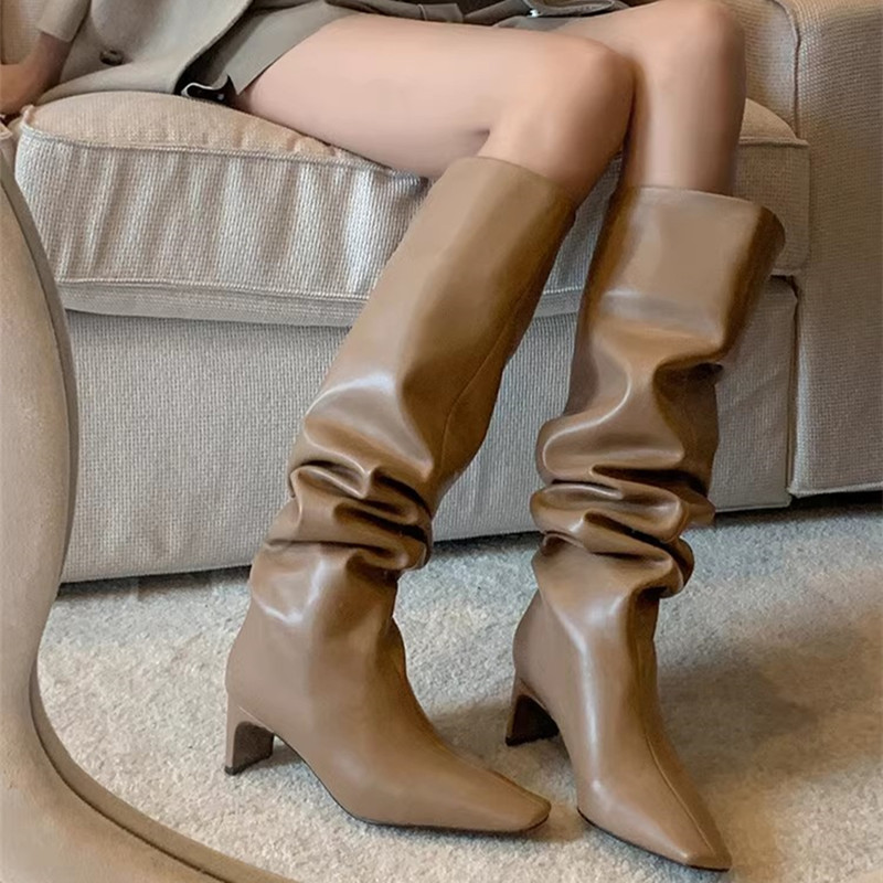 Genuine Leather Over-the-Knee Slouch Boots for Women, Slimming Design, European American Style, Chic Fashion Footwear Genuine Leather Over-the-Knee Slouch Boots for Women, Slimming Design, European American Style, Chic Fashion Footwear