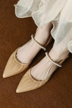 Genuine Leather Pointed Toe Chunky High Heel Backless Sandals – Fairy Style Italian Corso Venezia Inspired Design