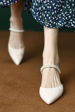 Genuine Leather Pointed Toe Chunky High Heel Backless Sandals – Fairy Style Italian Corso Venezia Inspired Design