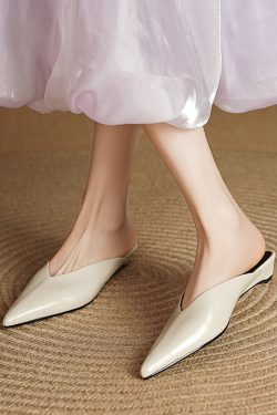 Genuine Leather Pointed Toe Slip-On Mule Slippers for Women - Summer Wedge Closed Toe Outdoor Footwear Fashion