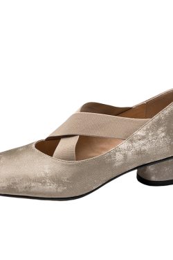 Genuine Leather Retro Chinese Style Ballet Shoes - Mid-Heel Mary Jane Chunky Heel Flats for Y2K and Vintage Fashion Lovers