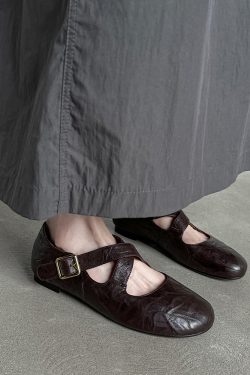 Genuine Leather Round Toe Cross Strap Ballet Flats for Women - Comfortable Spring Slip-On Shoes