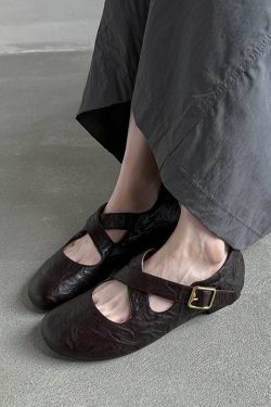 Genuine Leather Round Toe Cross Strap Ballet Flats for Women - Comfortable Spring Slip-On Shoes