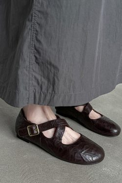 Genuine Leather Round Toe Cross Strap Ballet Flats for Women - Comfortable Spring Slip-On Shoes