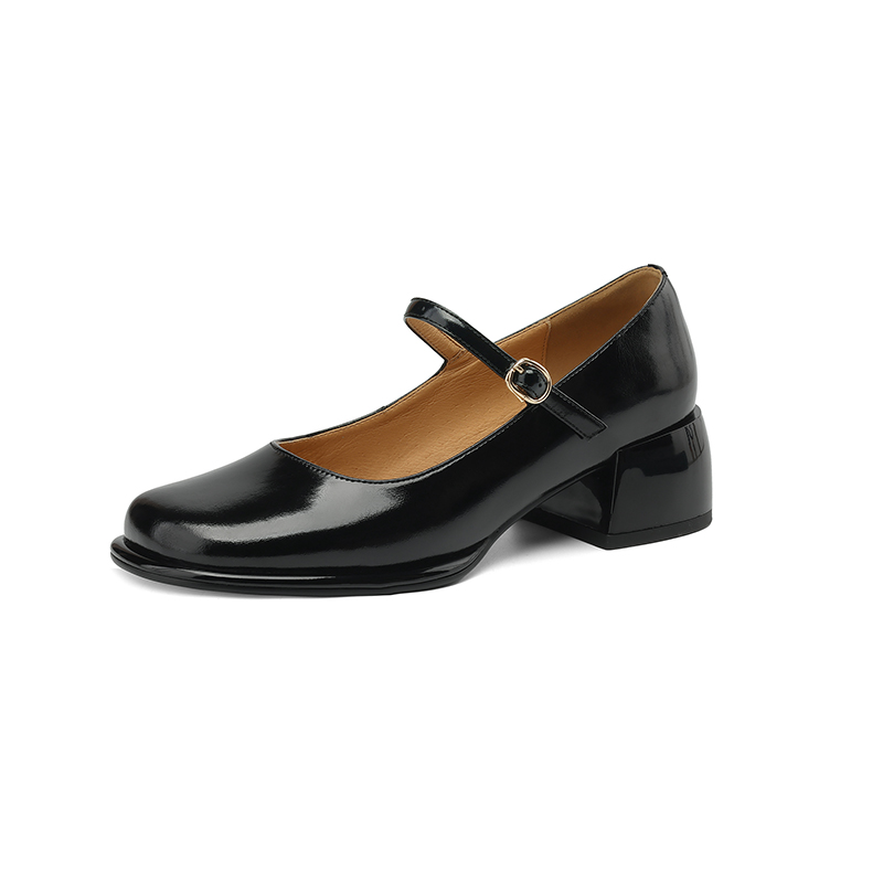 Genuine Leather Round Toe Mid Heel Chunky Mary Jane Shoes for Women - Silver One Strap Design, Spring 2025 Style Genuine Leather Round Toe Mid Heel Chunky Mary Jane Shoes for Women - Silver One Strap Design, Spring 2025 Style