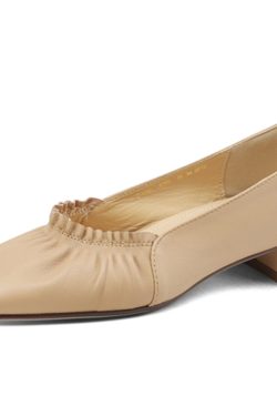 Genuine Leather Round Toe Pleated Chunky Mid-Heel Shoes for Women - Spring Versatile Style, Italian-Inspired Footwear