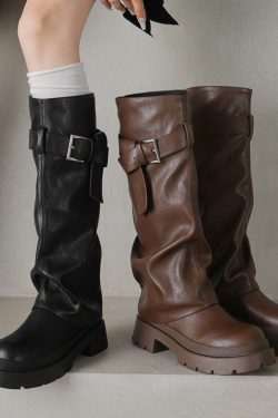 Genuine Leather Round Toe Western Cowboy Boots for Women - Thick Bottom Long Tube Knight Style Summer Pants Boots