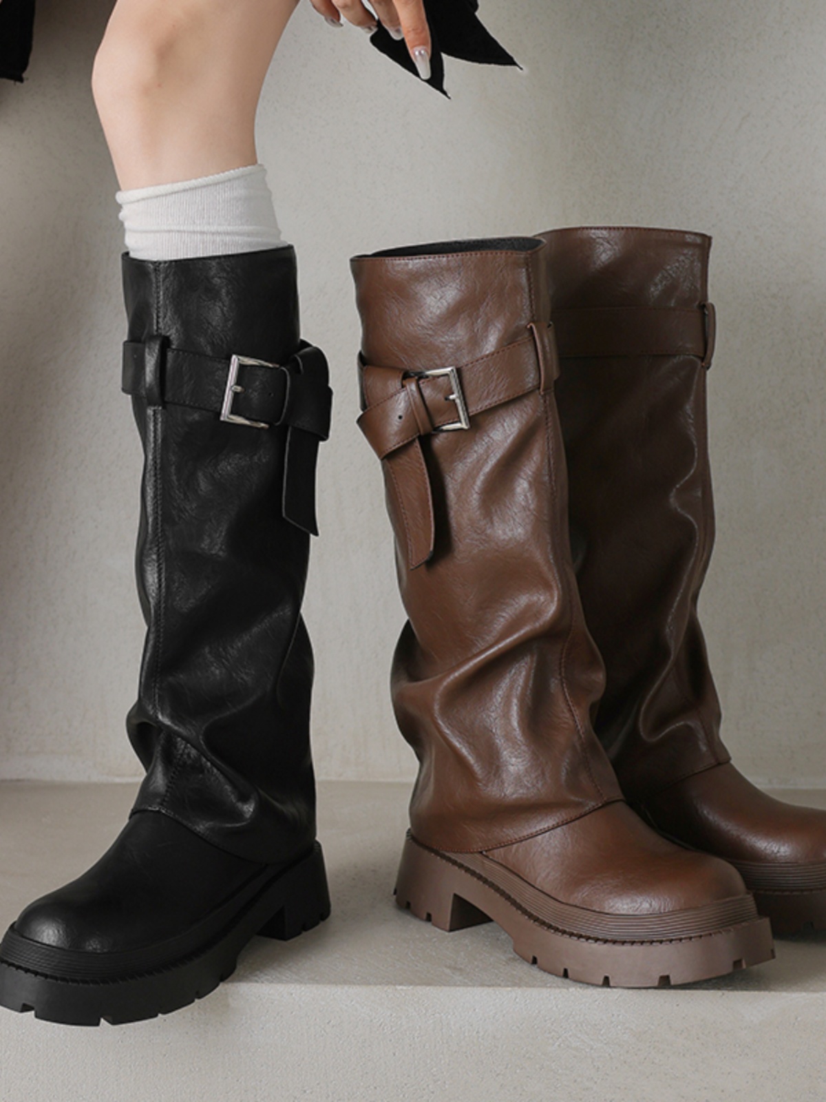 Genuine Leather Round Toe Western Cowboy Boots for Women - Thick Bottom Long Tube Knight Style Summer Pants Boots Genuine Leather Round Toe Western Cowboy Boots for Women - Thick Bottom Long Tube Knight Style Summer Pants Boots