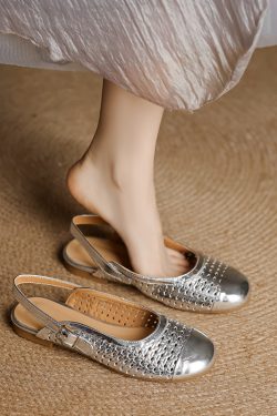 Genuine Leather Round Toe Woven Sandals for Women - Comfortable Low Heel Closed Toe Summer Footwear 2025, Versatile Style