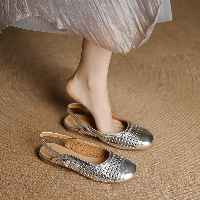 Genuine Leather Round Toe Woven Sandals for Women - Comfortable Low Heel Closed Toe Summer Footwear 2025, Versatile Style Genuine Leather Round Toe Woven Sandals for Women - Comfortable Low Heel Closed Toe Summer Footwear 2025, Versatile Style