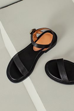Genuine Leather Slim-Fit One-Strap Flat Casual Beach Sandals for Women - Versatile Summer 2024 Style