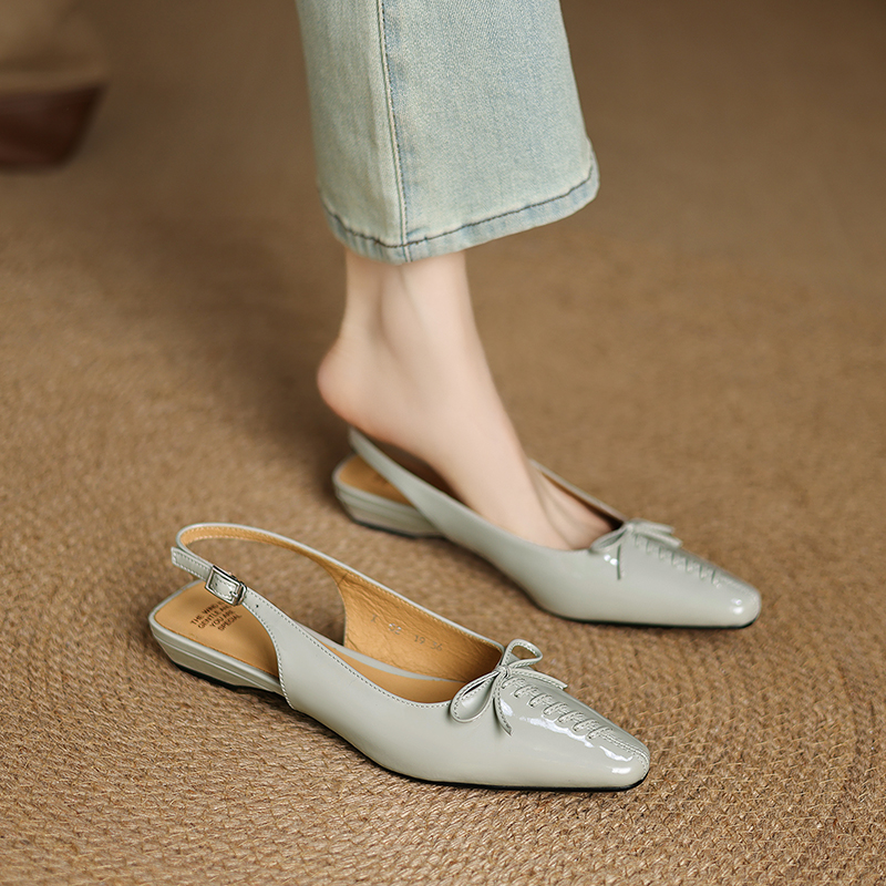 Genuine Leather Square Toe Bow Strap Sandals for Women - Summer 2025 Low Heel Closed Toe Footwear Genuine Leather Square Toe Bow Strap Sandals for Women - Summer 2025 Low Heel Closed Toe Footwear