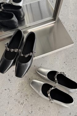 Genuine Leather Square Toe Camellia One-Strap Mary Jane Shoes for Women - Comfortable Versatile Flats for Everyday Wear